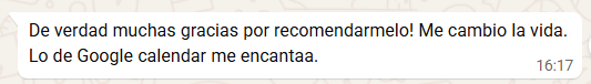 Mensaje de una usuaria agradeciendo la recomendación de Suelta